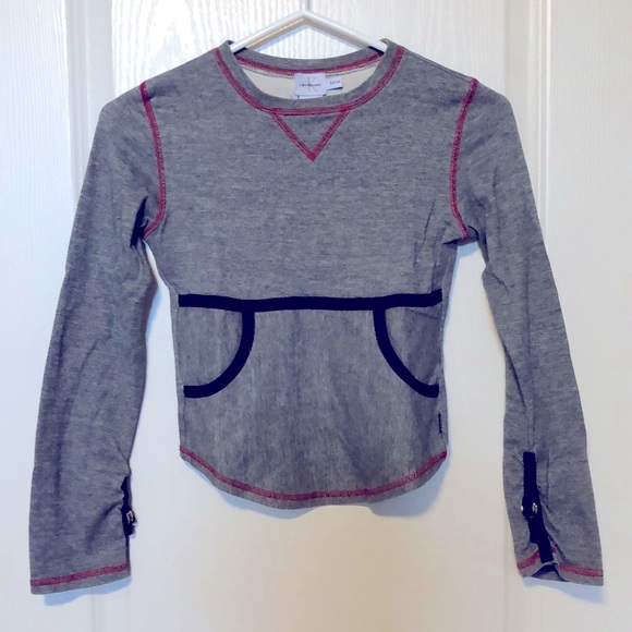 CK Jeans Casual Long-Sleeved Top with Navy Detail and Red Contrast Stitching - Picture 1 of 5